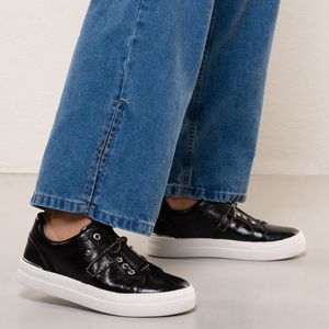 Tênis Feminino Casual Cadarço Brilho Bebece Preto