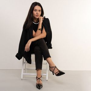 Sapato Feminino Bico Fino Tiras Bebece Preto
