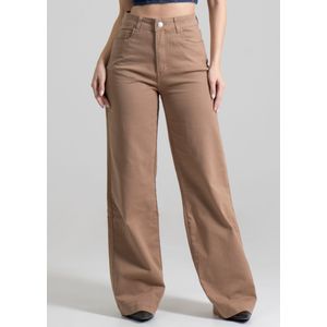 Calça Sarja Sawary Wide Leg Feminina Marrom