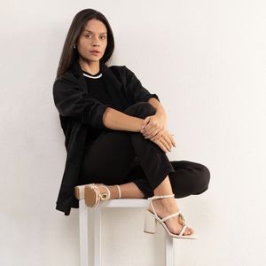 Sandália Salto Grosso Alto Branco Off Vizzano Feminina