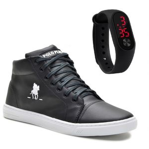 Kit Tênis Casual Polo Plus e Relógio Digital Unissex Preto