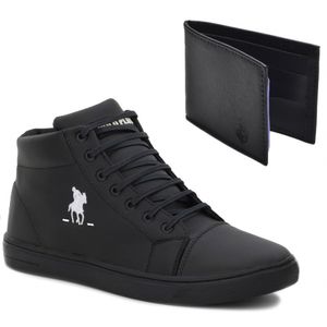 Kit Tênis Casual Com Carteira Polo Plus Masculino Preto