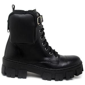 Bota Coturno Tratorada com Bolsinha Autem Originals Feminina Preta