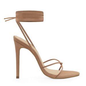 Sandália Louise Amarração Salto Alto Royalz Nobuck Feminino Bege