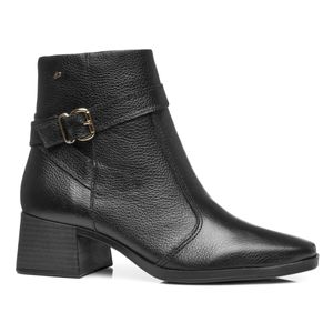 Bota Cano Curto em Couro Pegada Feminina Preta