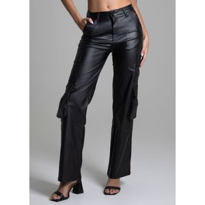 Calça Resinada Sawary Wide Leg Feminina Preta