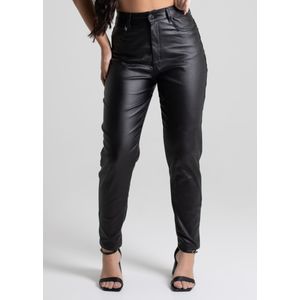 Calça Resinada Sawary Mom Feminina Preta