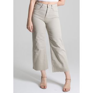Calça Sarja Sawary Wide Leg Cropped Feminina Bege