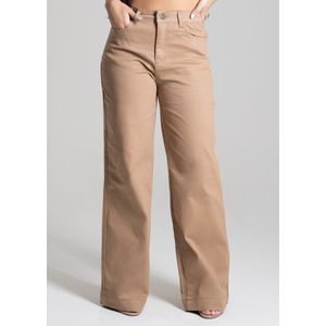 Calça Sarja Sawary Wide Leg Feminina Bege