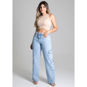 Calça Jeans Sawary Wide Leg Feminina