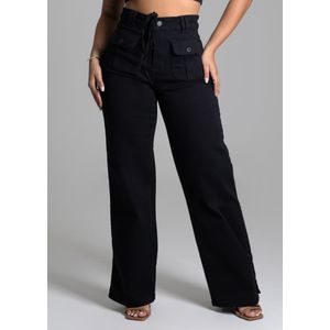 Calça Sarja Sawary Wide Leg Feminina Preta