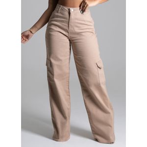 Calça Sarja Sawary Wide Leg Feminina Bege