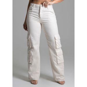 Calça Linho Sawary Wide Leg Cargo Feminina Off White