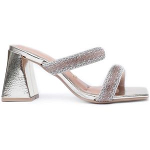 Tamanco Vizzano Strass Metalizado Salto Bloco Feminino Dourado
