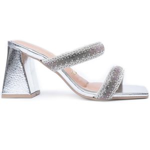 Tamanco Vizzano Strass Metalizado Salto Bloco Feminino Prata