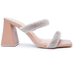 Tamanco Vizzano Salto Bloco Tira Strass Feminino Marrom