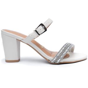 Tamanco Vizzano Fivela Strass Salto Grosso Feminino Branco
