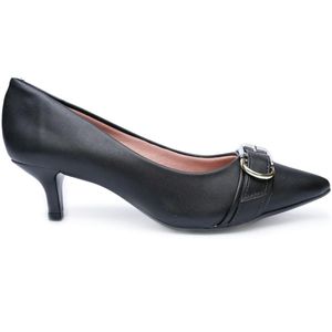Scarpin Vizzano Salto Médio Bico Fino Fivela Feminino Preto