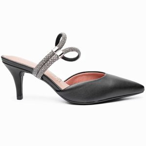 Scarpin Vizzano Tira Strass Salto Médio Feminino Preto