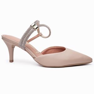 Scarpin Vizzano Tira Strass Salto Médio Feminino Bege