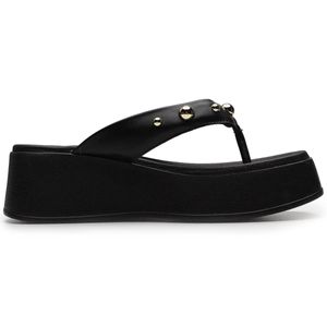 Tamanco Anabela Beira Rio Apliques Feminino Preto