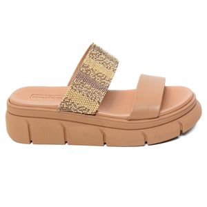 Tamanco Rasteiro Moleca Flatform Strass Feminino Bege