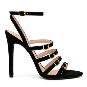 Sandália Lila Salto Alto Royalz Nobuck Feminina Preta