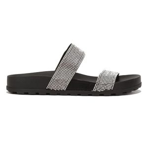 Tamanco Rasteiro Birken Moleca Tiras Strass Feminino Preto