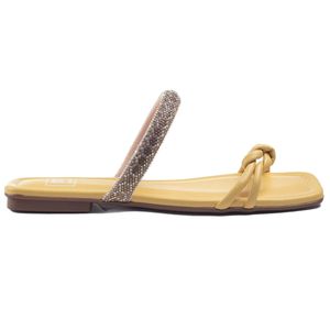 Tamanco Rasteiro Moleca Flat Nó Tira Strass Feminino Amarelo