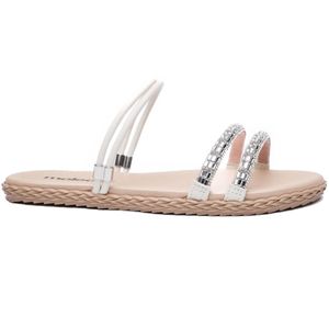 Sandália Rasteira Moleca Tira Strass Feminina  Off White