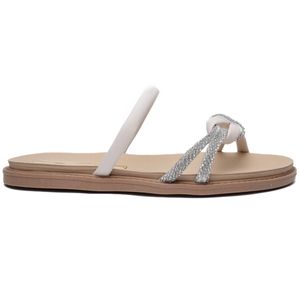 Tamanco Rasteiro Moleca Papete Tira Strass Feminino Off White