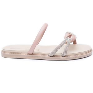 Papete Rasteira Moleca  Tira Strass Feminina Bege