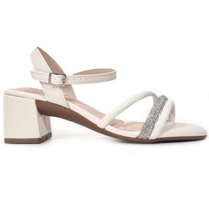Sandália Moleca Tira Strass Salto Bloco Feminina Off White