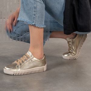 Tênis Casual em Couro Pegada Feminino Dourado