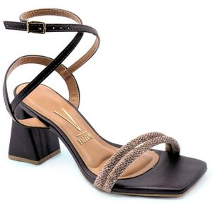 Sandália Vizzano Salto Bloco Strass Feminina Marrom
