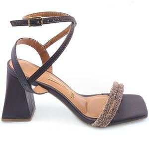 Sandália Vizzano Salto Bloco Strass Feminina Marrom