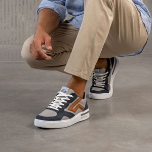 Tênis Casual Pegada em Couro Masculino Cinza