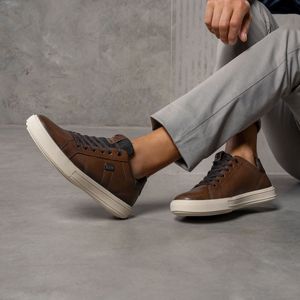 Tênis Casual Pegada  em Couro  Masculino Marrom