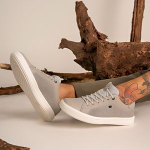 Tênis Casual Pegada em Couro  Masculino Cinza