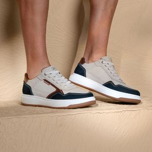 Tênis Casual Pegada em Couro Masculino em Couro Cinza