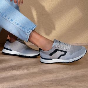 Tênis Casual Pegada em Couro  Masculino Cinza