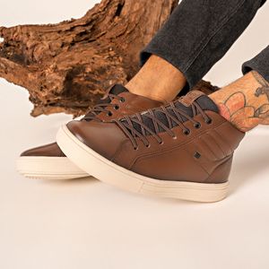 Tênis Casual Pegada em Couro Masculino Marrom