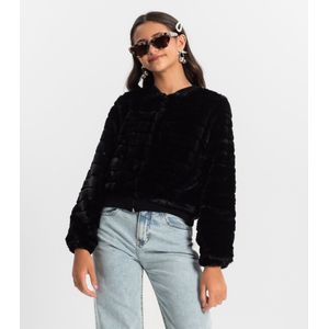 Jaqueta Juvenil Feminina Com Pelo Minty Preto