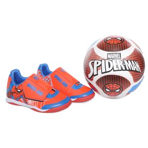 Kit Chuteira de Futsal + Bola Spiderman Dray Infantil Vermelha