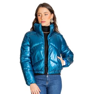 Jaqueta Puffer Feminina Metalizada Select Azul