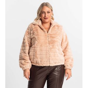 Jaqueta Feminina Plus Size Com Pelo Secret Glam Rosa