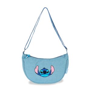 Bolsa Gash Transversal Jeans Meia Lua Stitch Disney Infantil Azul
