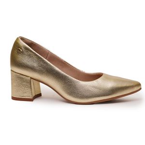 Sapato Scarpin Dourado Salto Grosso Dakota Feminino