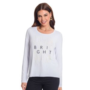 Blusa Manga Longa Estampada Rovitex Branca