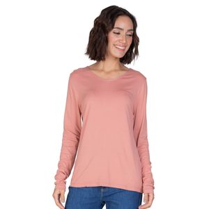 Blusa Manga Longa Decote V Básica Select Rosa